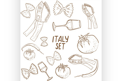 Hand drawn set of Italy