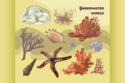 Set of underwater objects