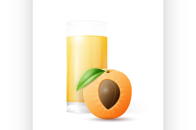 Half apricot and glass of juice