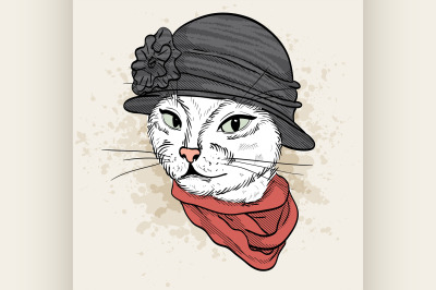 Vector color set of elegant cat woman face