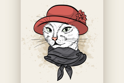 Vector color set of elegant cat woman face