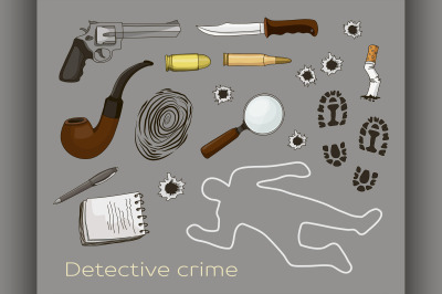 Vector detective crime icons set