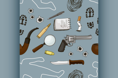 Vector detective crime icons set pattern