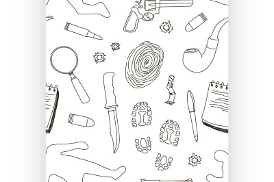 Vector detective crime icons set pattern