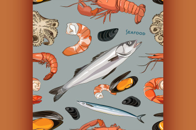 Vector Seafood set pattern