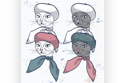 Vector color set of elegant cat women face