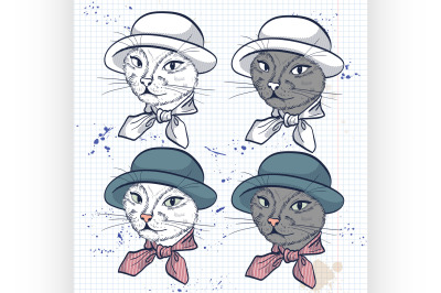 Vector color set of elegant cat women face