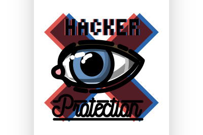 Color vintage hacker protection emblem