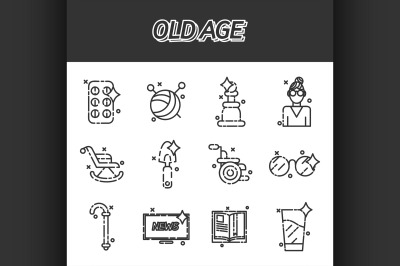 Old age flat concept icons