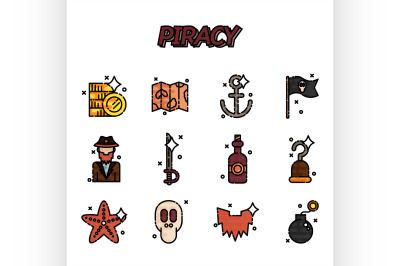 Piracy flat icons set