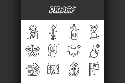 Piracy flat icons set