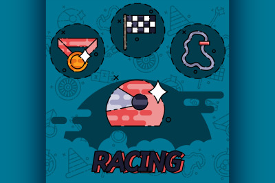 Racing flat concept icons