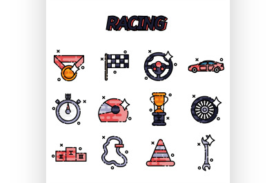 Racing flat concept icons