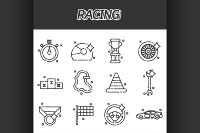 Racing flat concept icons