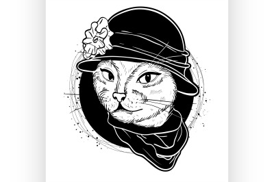 Vector color set of elegant cat woman face