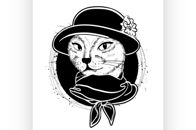 Vector color set of elegant cat woman face