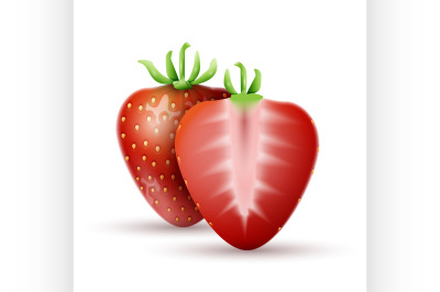 Whole strawberry and a half strawberry