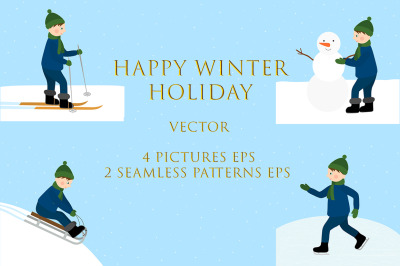 Set of Happy Winter Holidays Vector