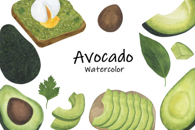 Set Avocado watercolor food illustration