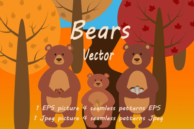 Bears in the forest vector illustration