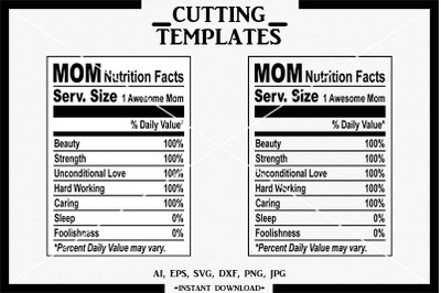 Mothers Day SVG, Nutrition Facts SVG, Silhouette, Cricut,DXF