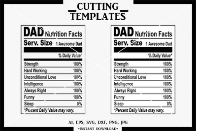 Dad Nutrition Facts, Silhouette, Cricut, Cameo, SVG, DXF