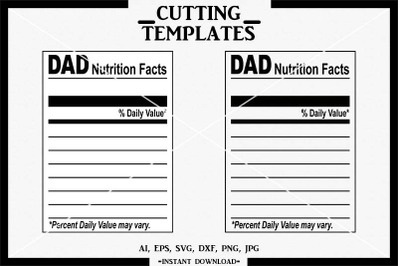 Dad Nutrition Facts, Nutrition Facts Template, Cameo, SVG