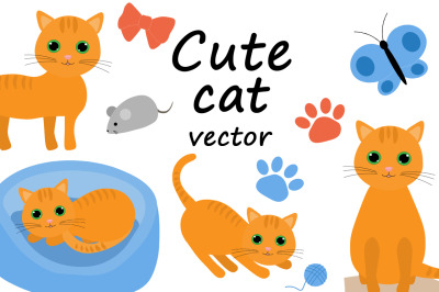 Set of cute cat vector illustration