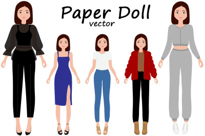 Set Digital Paper Doll vector for Printing Fashion Girls