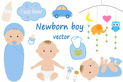 Cute newborn kids boy vector drawing