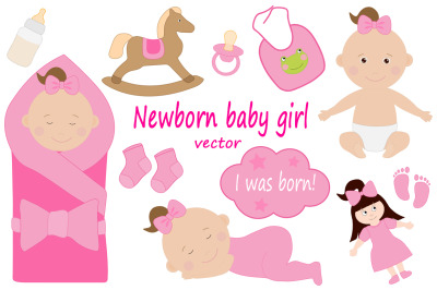 Cute newborn kids girl vector drawing
