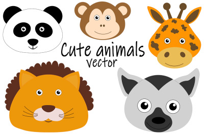 Cute animal faces vector illustration