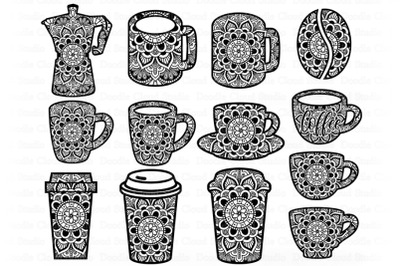 Coffee Bundle Mandala SVG, Coffee Cup Mug Moka Mandala.