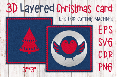 3D Layered Christmas card with bird