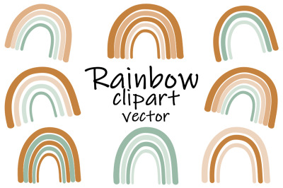 Set stylized rainbow brown and green vector illustration