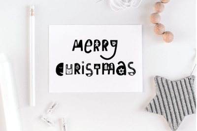 Merry christmas lettering with winter doodles. SVG, EPS, PNG