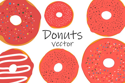 Set red donuts with chocolate vector illustration