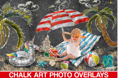 Sidewalk Chalk art Overlay, Summer backdrop and Beach Chalk