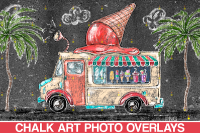 Sidewalk Chalk Overlay: Ice cream car chalk art, Summer Backdrop,