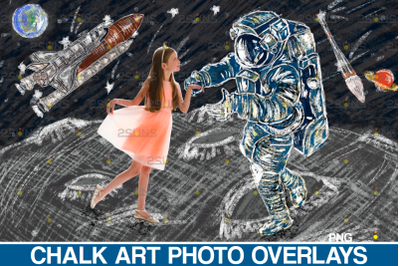 Chalk art overlay: Space Explorer Photoshop overlay, Space Shuttle