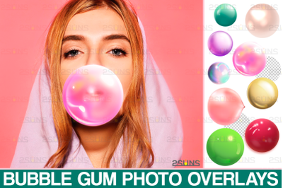 100 Blowing Bubble Gum Digital overlays, Photoshop overlay: bubblegum
