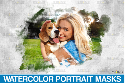 Digital watercolor pet portrait&2C; Watercolor Portrait Masks&2C; Clipping