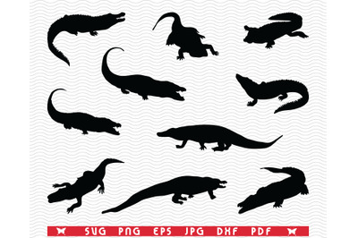 SVG &nbsp;Crocodiles, Black silhouettes, Digital clipart