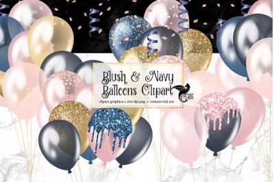 Blush and Navy Balloons Clipart