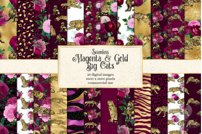 Magenta and Gold Big Cats Digital Paper