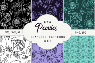 Peonies. Seamless patterns