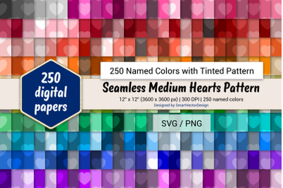 Seamless Medium Hearts Pattern Digital Paper - 250 Colors Tinted