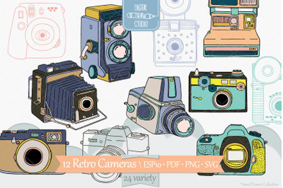 Vintage Cameras Color | Hand Drawn Polaroid Picture | Retro Video