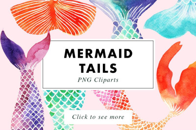 Mermaid Tails Watercolor Cliparts