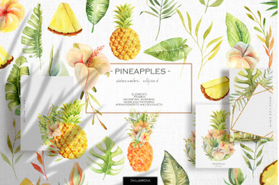 Pineapples. Watercolor collection.